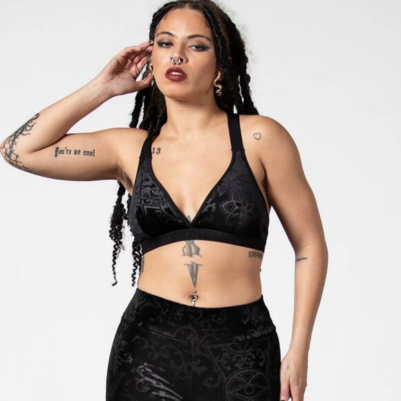 Killstar ✦ Moody Bra & Panty Set ✦ Lace Gothic Cage Straps Triangle Cups M NWT - Picture 8 of 13